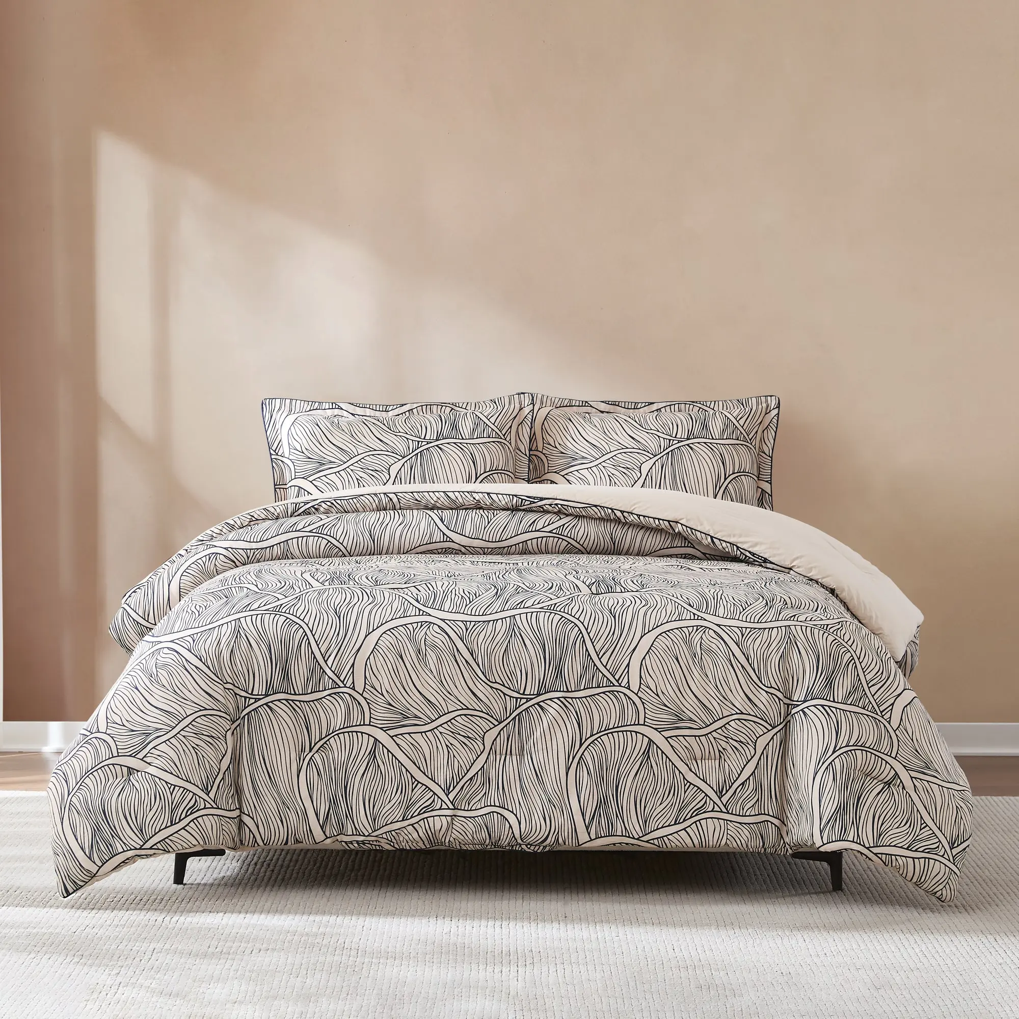 Lush Decor x Chuks Collins Umbra Bloom Comforter Set 3-Piece Woven Linen Blend with Mushroom Cap Inspired Design OEKO-TEX Certified Year-Round Comfort