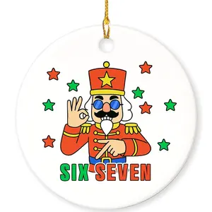 3 in Round Ceramic 67 Meme Nutcracker Ornament - Vintage Classical Festive Christmas Family Theme Decoration, Gen Z Trend Room Decor LO6
