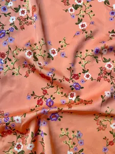 Orange Floral Print Satin
