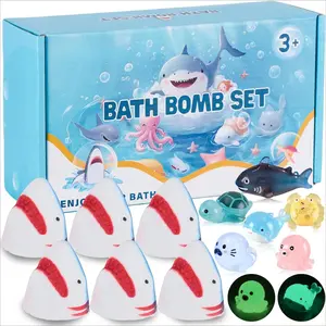 P-TBT023  Bath Bombs for Kids, 3.5oz Large Shark Bath Bomb with Toys Inside, Boys Bath Bomb with Surprise Inside, Organic Natural Bubble Bath Fizz for Kids, 6 Pack