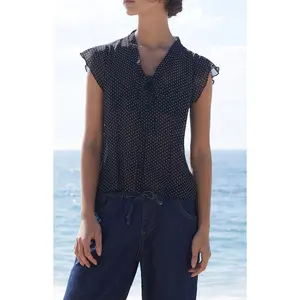 John Galt Women's Polka Dot Tie Top