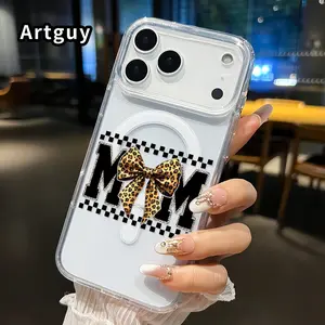 Clear Magnetic Phone Case for iPhone 17 16  Pro Max Plus 15 14 13 12 11 Air E Bow & Monogram Elegance  Hard Acrylic Back Soft Edge Four Corners Bumper Shockproof Cover Shell Gift