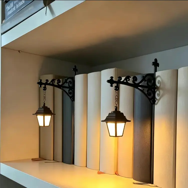 Lantern Shape Library Lantern - Mini Compact Retro Look Thick Material Decorative Bookshelf Lighting, Hanging Shelf Lamp, Warm LED Nightlight, Reading Nook Literary Decor, Halloween Decor