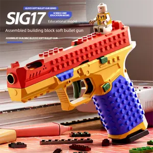 Assembled building block USP toy gun SIG Glock pistol with automatic firing, shell ejection, and recoil, can be DIYed into different shapes, ideal for holiday and birthday gifts, suitable for children and family outdoor play