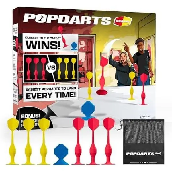 Rookie Suction Cup Dart Set, Fast Setup Portable Target Toss Game in Red & Yellow, Indoor/Outdoor Sport for Family Fun & All Ages, Beginner-Friendly, 5+ Years, Plastic Darts, Durable And Portable, Families