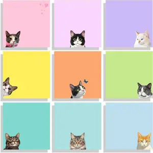 9 packs/set of cat sticky notes set, 3 "x 3" self-adhesive notes, fun note set, cat stationery, cute sticky notes, cat love gift, office decoration desk accessories, study supplies