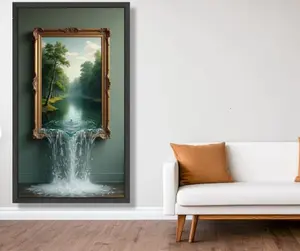 Surreal Waterfall Canvas, Nature Wall Art, River Flowing from Frame, Forest Landscape Canvas, Unique Home Decoration