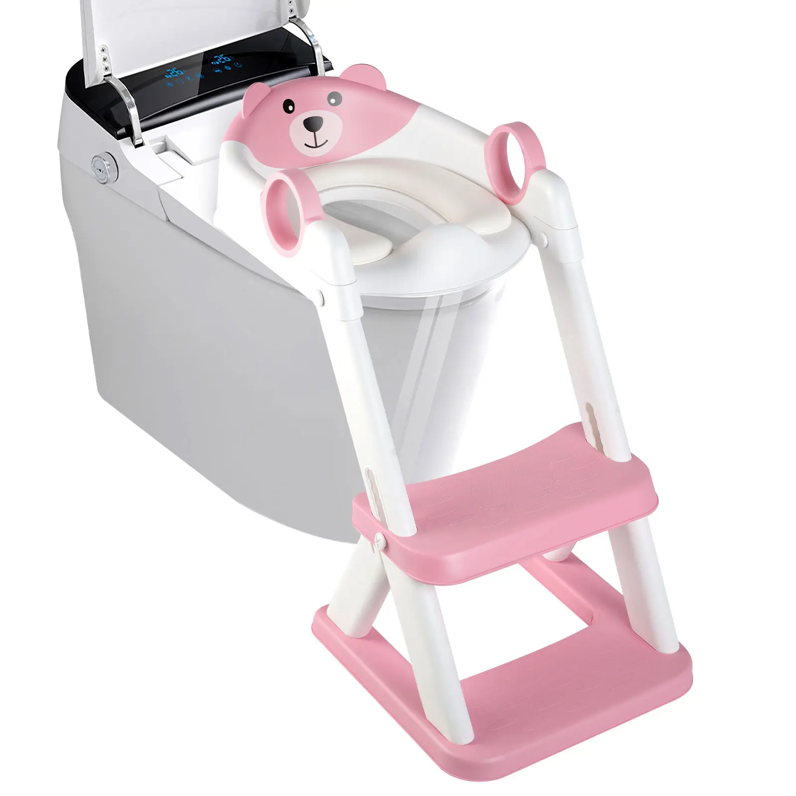 Potty Training Seat for Toddlers with Step Stool, 2-in-1 Triangular Frame, 6 Adjustable Heights, Anti-Slip Design and Splash Guard, Potty Trainer Toddler, Bathroom, Toddler Potty Seat Attachment For Toilet