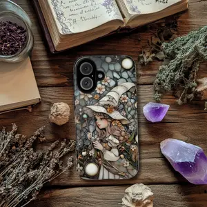 White Witch Phone Case, Mosaic Floral Stained Glass Aesthetic - Magical Wireless Charge Phone Casing, Gift For Her - Case for IP 11 12 13 14 15 16 17 Pro, Plus, Promax, S21,22,23,24,25 Ultra, Tough Case, Magsafe Case