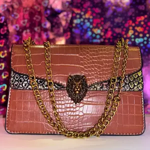 The Lioness Luxe Brown Green  Gold Statement Bag