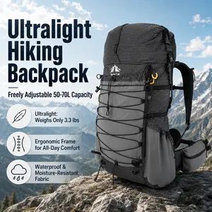 Night Cat Adjustable 50L-70L Internal-Frame Hiking Backpack, Durable Outdoor Hiking Rucksack for Men, Lightweight Roll Top, Ergonomic Breathable Design with Rain Cover (Camping Use), Hiking Trekking Rucksack