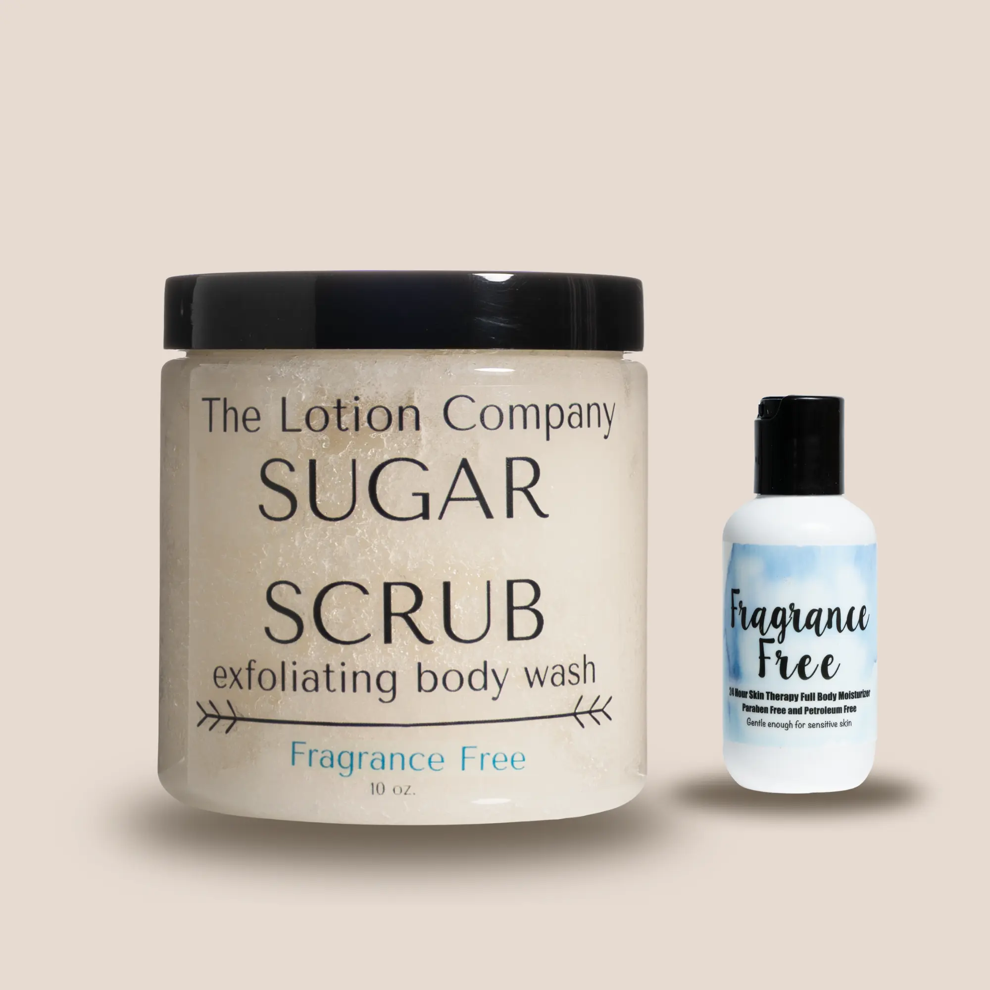Fragrance Free Sugar Scrub + travel size lotion by The Lotion Company bundle
