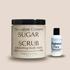 Fragrance Free Sugar Scrub + travel size lotion by The Lotion Company bundle