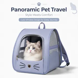 Large-Capacity Pet Backpack Carrier for Cats & Dogs - Breathable Travel Bag with Panoramic View Window, Cute Whisker Design, Comfortable Portability