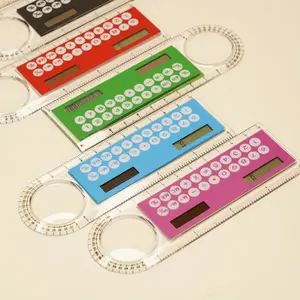 Mini Ultra-Thin Ruler with Solar Calculator Magnifying Glass Multifunctional Calculator 3.94inch School Office Supplies
