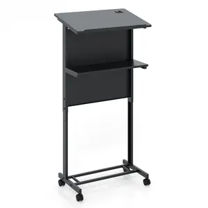 COSTWAY - 3-Position Height Adjustable Lectern Table with Tilted Tabletop-Black