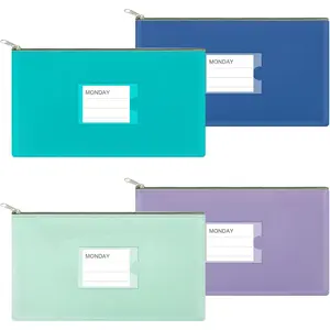 4 Pack  Deposit  Bag, Heavy Duty Leatherette  Zipper Wallet with Clear Window,  Bag,  Bag, Tool Pouch, Assorted Colors (4 Pack Mix-Color04)