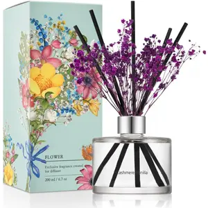Flower Reed Diffuser Set / 6.7oz / Cashmere Vanilla/Scent Diffuser with Sticks Home Fragrance Reed Diffuser for Bathroom Shelf Decor