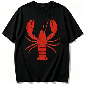 Red Lobster Minimalist Seafood Lover T-Shirt, 100% Cotton Coastal Nautical Graphic Tee