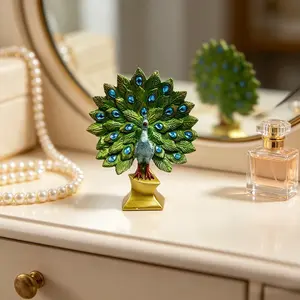 Luxury Resin Peacock Ornament, Vintage, Blue Diamond Details, Desktop Decor, Living Room Atmosphere, Ideal Gift for Moving in