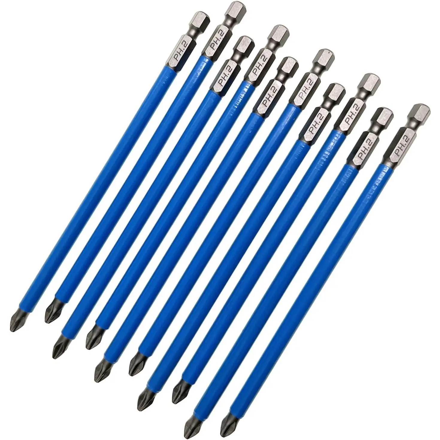 10 count Anti Slip Phillips Cross Slot PH2  Bit Set 1/4 Inch Hex Shank 150mm Length S2 Steel with  Tip for Power  Drill Impact Driver Kit Tools