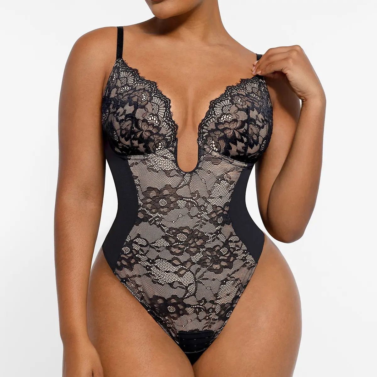 Lace Plunge Black
