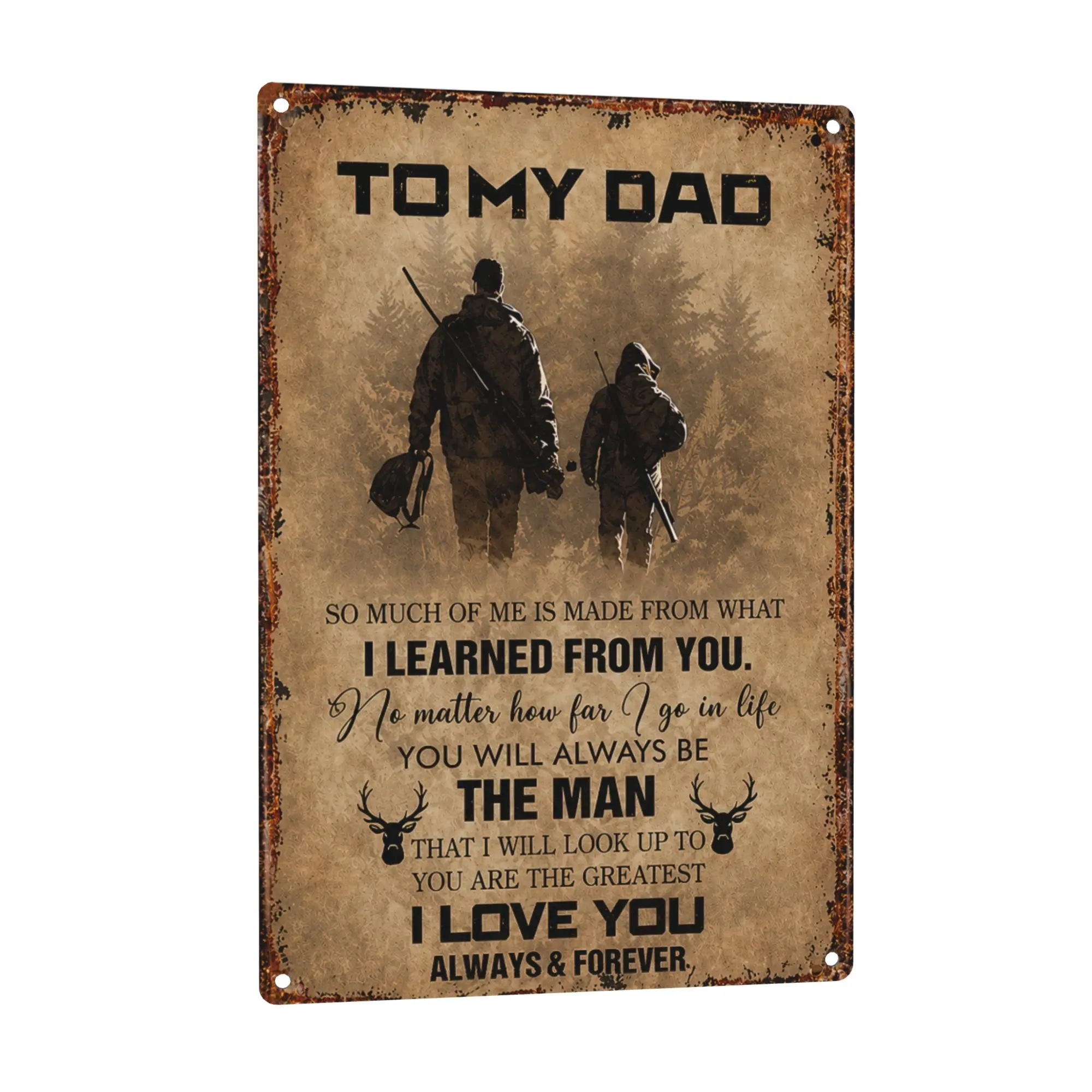 To My Dad Aluminum Metal  12x8 Inch Father’s Day Gift Rustic Wall Decor Father Son Memorial Style  for Home Garage Man Cave Decor