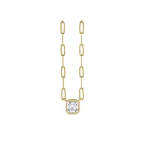 Asscher Cut Moissanite Necklace in Solid Gold