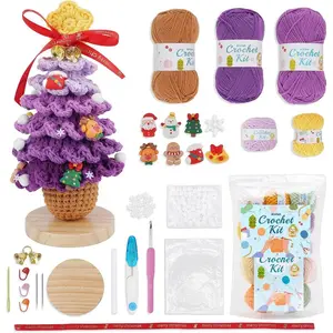 Five Colour Christmas Tree Crochet kit for Beginners Crochet Starter Kits Craft Knitting Crocheting Kits with Step-by-Step Video Tutorials and Crochet Yarn Supplies (Purple)