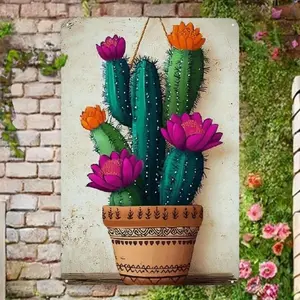Cactus Potted Plant Pattern Metal Western Wall Art, Vintage Cactus Plant Wall Decor, Durable Wall Decor for Home, Bar & Cafe, Ornaments