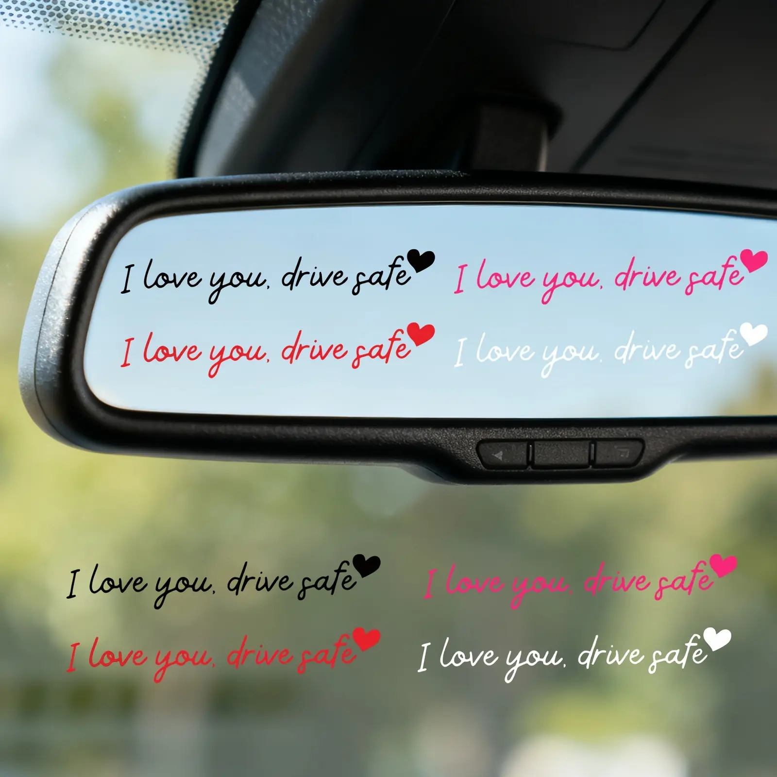 I Love You Drive Safe Car Rearview Mirror Decal Sticker - 4Pcs Aesthetic Vinyl Lettering Heart Warning Decals Car Accessories Gift for Boyfriend Girlfriend