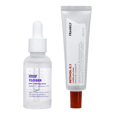 FRANKLY Glass Skin Duo | Retinol 0.1 Cream & Closer Pore Minimizing Serum | Slow aging, Pore Minimizing, Anti-Wrinkle with PHA, Peptide 9, Adenosine, Vegan Collagen |Curelty-Free | Korean Skincare Set