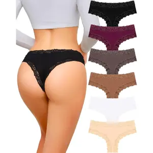 Cotton Underwear for Women Sexy Lace Hipster Panties Low Rise Breathable Brazilian Womens Cheeky 6 Pack S-XL