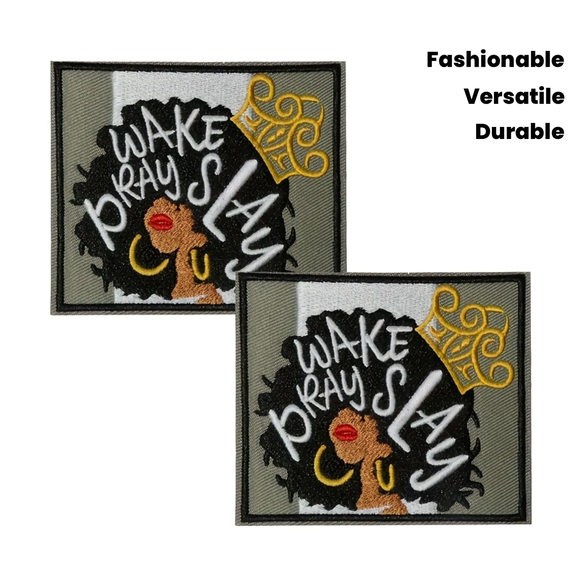2Pcs Hand Embroidered Knitted Iron-On Patches - Polyester Knit Fabric Applique with Adhesive Backing, Heat Transfer, Easy Sew-On, DIY Clothes Bags Hats Decor, Motivational Text Sewing Supply Gift
