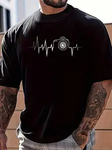 100% Cotton Photography Camera Heartbeat T-Shirt Women's Men's Graphic Tee Crew Neck summer vacation Tops