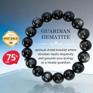 Guardian Hematite-Obsidian Bracelet: Negative Energy Repel & Energy Stability Jewelry Natural Obsidian & Hematite Protection Bracelet | Negative Energy Repel & Grounding Healing Crystal Jewelry for Men Women | Spiritual Guardian