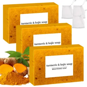3PCS Lemon Turmeric Kojic Acid Soap, Turmeric & Kojic Acid Brightening Soap, DarkSpot Remover, Kojic Acid Soap, Soap Body Care Body Wash Lemon Flawless Organic Turmeric Cleansing Soaps