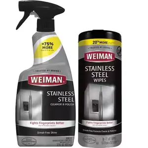 Weiman Stainless Steel Cleaner Wipes 12 oz & 22 oz Stainless Steel Cleaner Polish Spray Daily Use Cooktop Cleaner Removes Grease Oil Food Residue