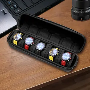 Heavy Duty Watch Storage Box with Flip Lid - 5 Slots Watch Storage Box with Scratch-Resistant Inner Lining, Portable Watch Case with Handle, Suitable for Home, Travel, Watch Collectors - Ideal Gift for Men and Women