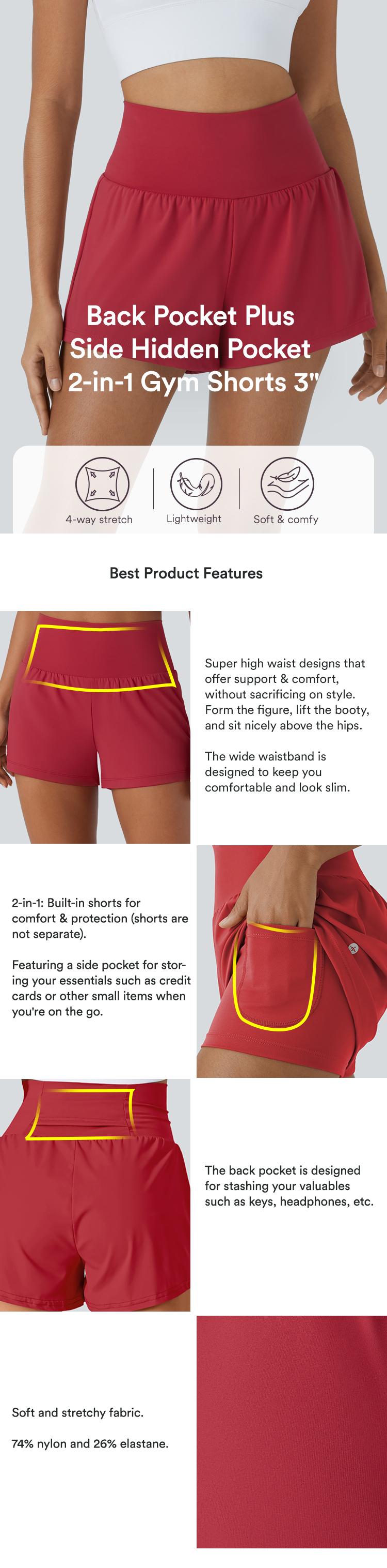 Halara Super High Waisted Back Pocket & Side Hidden Pocket 2-in-1 Yoga Shorts 3"