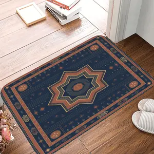 Luxury Cultural Fusion Geometric Rug | Navy Terracotta Modern Carpet