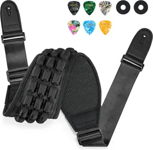 LEKATO TPU-001 Guitar Strap, for Electric Guitar Bass, with 3.5″ Wide, Air Cell Cushions Bass Strap Padded Guitar Straps with Strap Locks Picks, Adjustable Length from 47″ to 60″ Gift