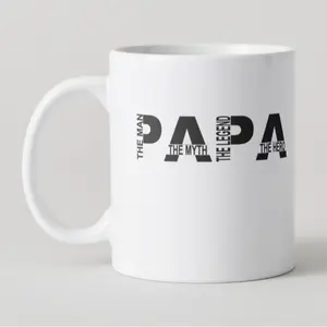 COLLECTIVE HOME PAPA The Myth The Legend Monogram Ceramic Mug - 15 oz Personalized Golden Initial Elegant Alphabet Drinkware, Gift Box Included (M), for Home & Office Coffee/Tea Use