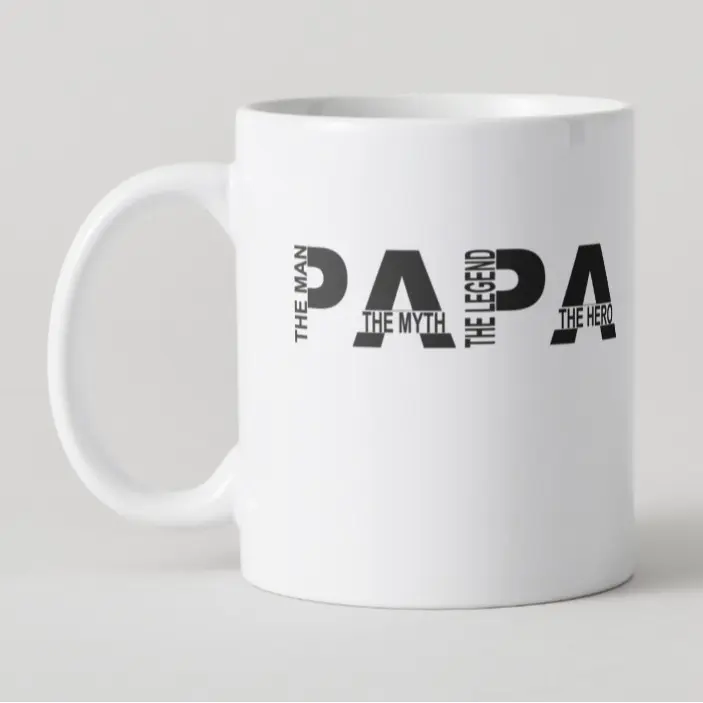 COLLECTIVE HOME PAPA The Myth The Legend Monogram Ceramic Mug - 15 oz Personalized Golden Initial Elegant Alphabet Drinkware, Gift Box Included (M), for Home & Office Coffee/Tea Use