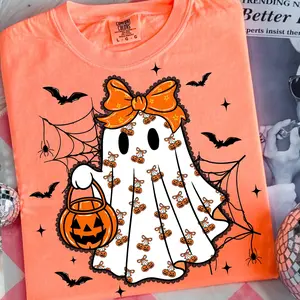 Comfort Colors Coquette Ghost T-Shirt, Ghost Halloween Tee, Cute Ghost Lacey Shirt, Spooky Season Shirt, Halloween Graphic Tee, Spooky Sublimation Gift