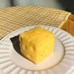 Soft Moldable Yellow Cheese Cube Squishy Toy, Stretchable Decompression Squeeze Fidget Toy, Relaxing Sensory Stress Relief Plaything for Kids Adults butter