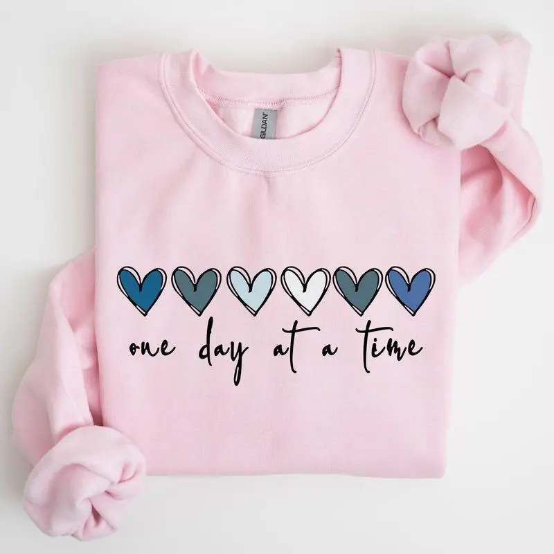 One Day At A Time, Mental Health, Wellness, Hearts Sweatshirt, Women's Crew Neck, Crewneck One Day At A Time, Mental Health, Wellness, Hearts Sweatshirt, Women's Crew Neck, Crewneck