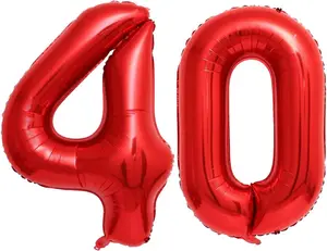 Red 40 Number Balloons,40 Inch 40 Balloons Foil Mylar Helium Big Red 40 Balloon Number for Birthday Party Anniversary Decorations