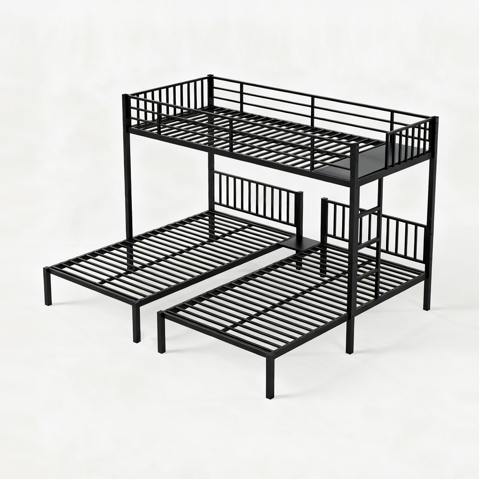 Triple Bunk Bed for Kids, Detachable Twin Over Twin Over Twin Metal Bunk Bed with Guardrails, Ladder & Storage, Converts to 3 Separate Twin Beds, Easy to Assemble (3 Bunk Beds for Kids)