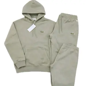 Lacoste Men's Casual Hoodie Set in Military Green with Front Pocket & Logo Embroidery for Everyday Wear in Large